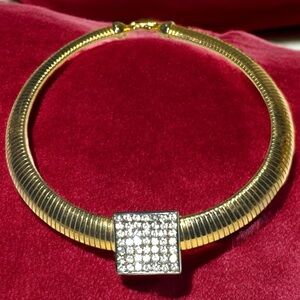 Pierre Cardin Tubogas Gaspipe Omega Snake 18k Gold Plated CZ Chain Necklace